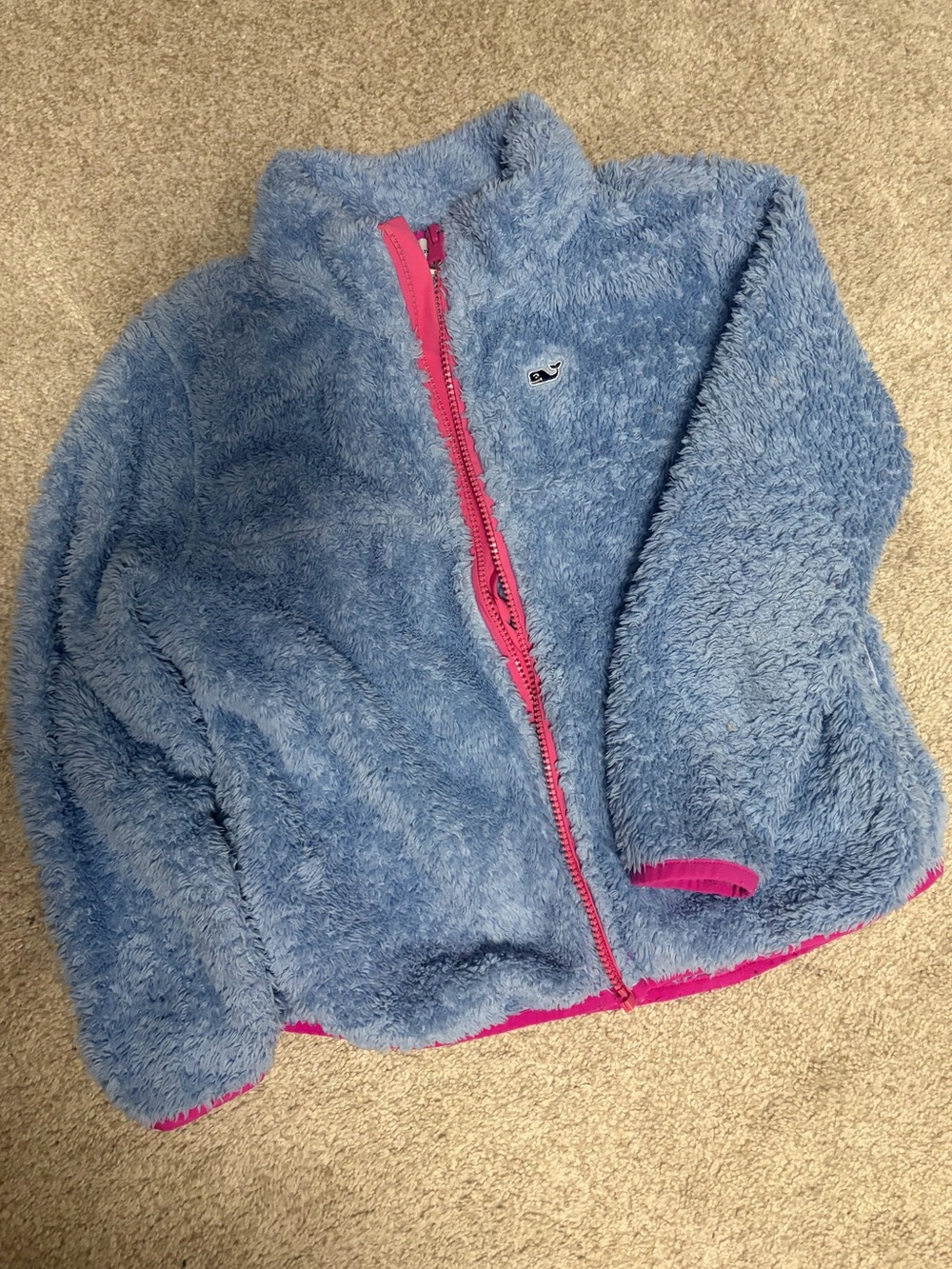 Kids Vineyard Vines Blue Fleece Jacket with Pink Trim